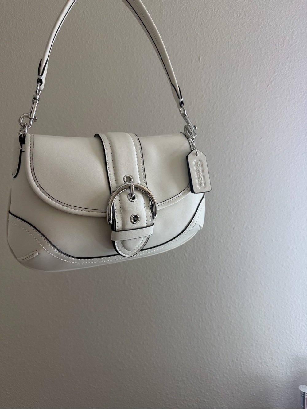 Coach White Leather Buckle Shoulder Bag with Silver Hardware